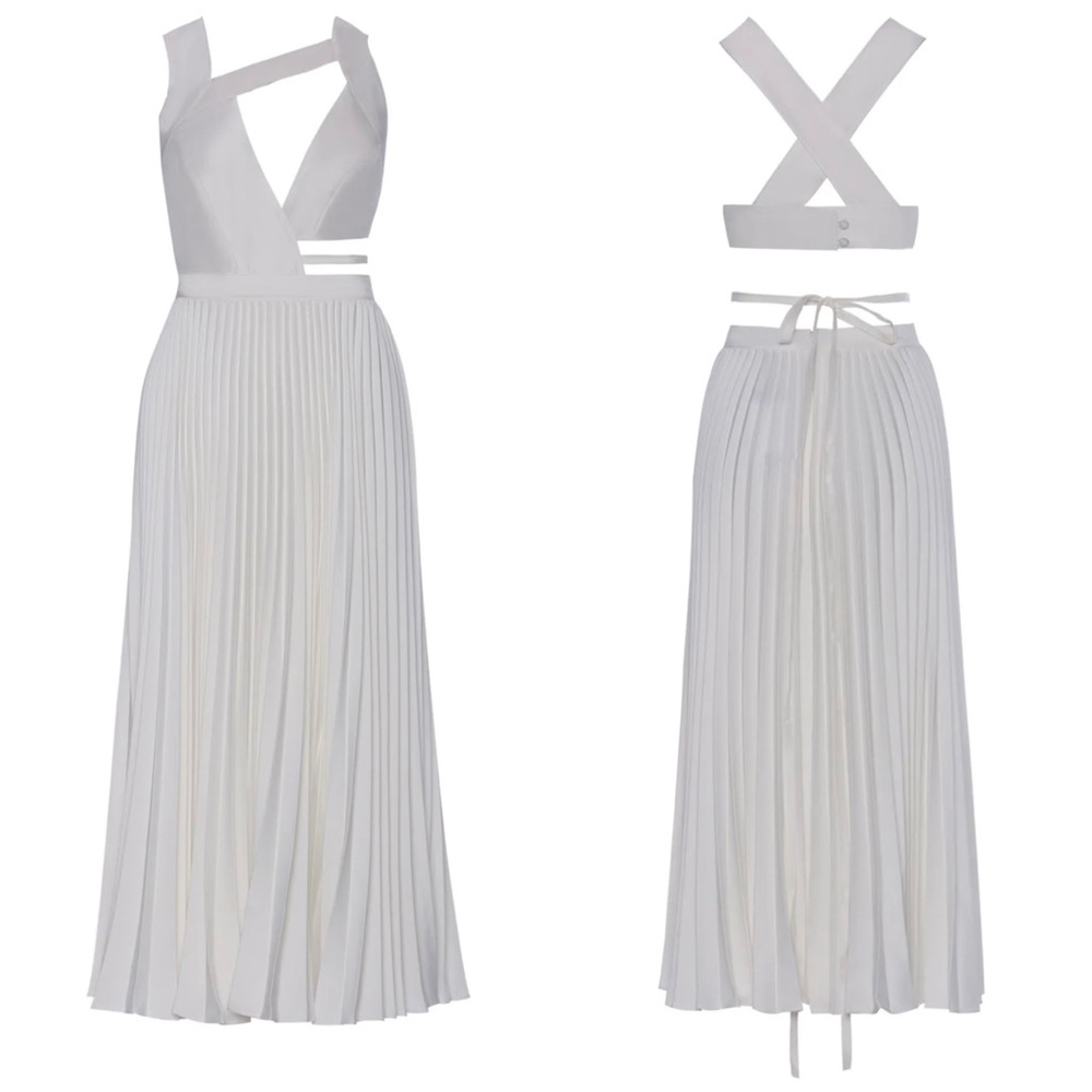 AUTEUR Valetta Silk Pleated Cut Out Midi Dress NWT